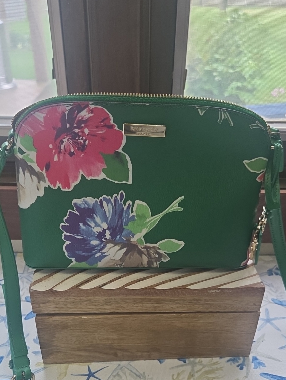 kate spade Green Floral Crossbody with Pink and Blue Blooms